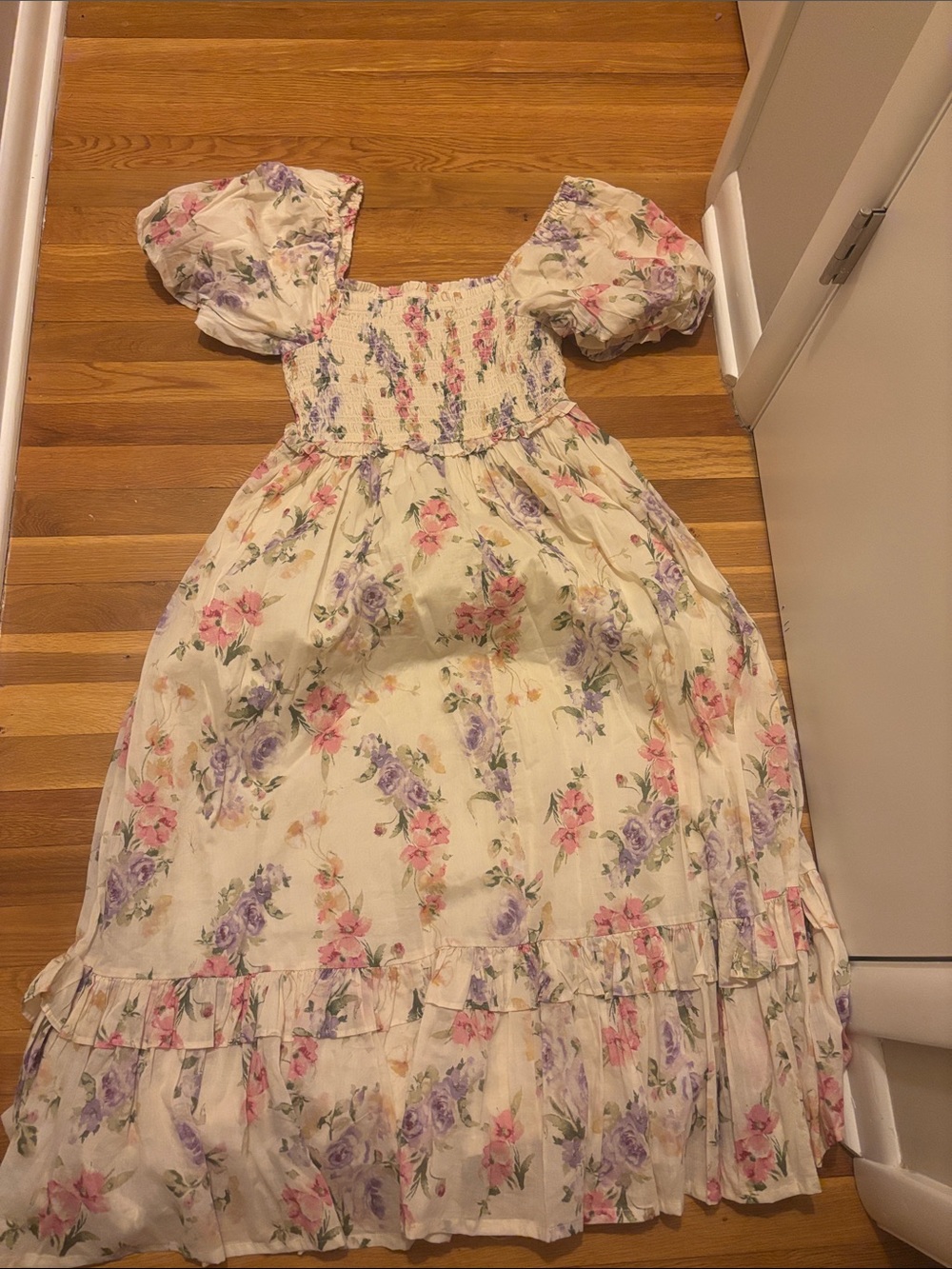 NWOT Love Shack Fancy x GAP Floral Puff-Sleeve Dress in Cream with Flowers